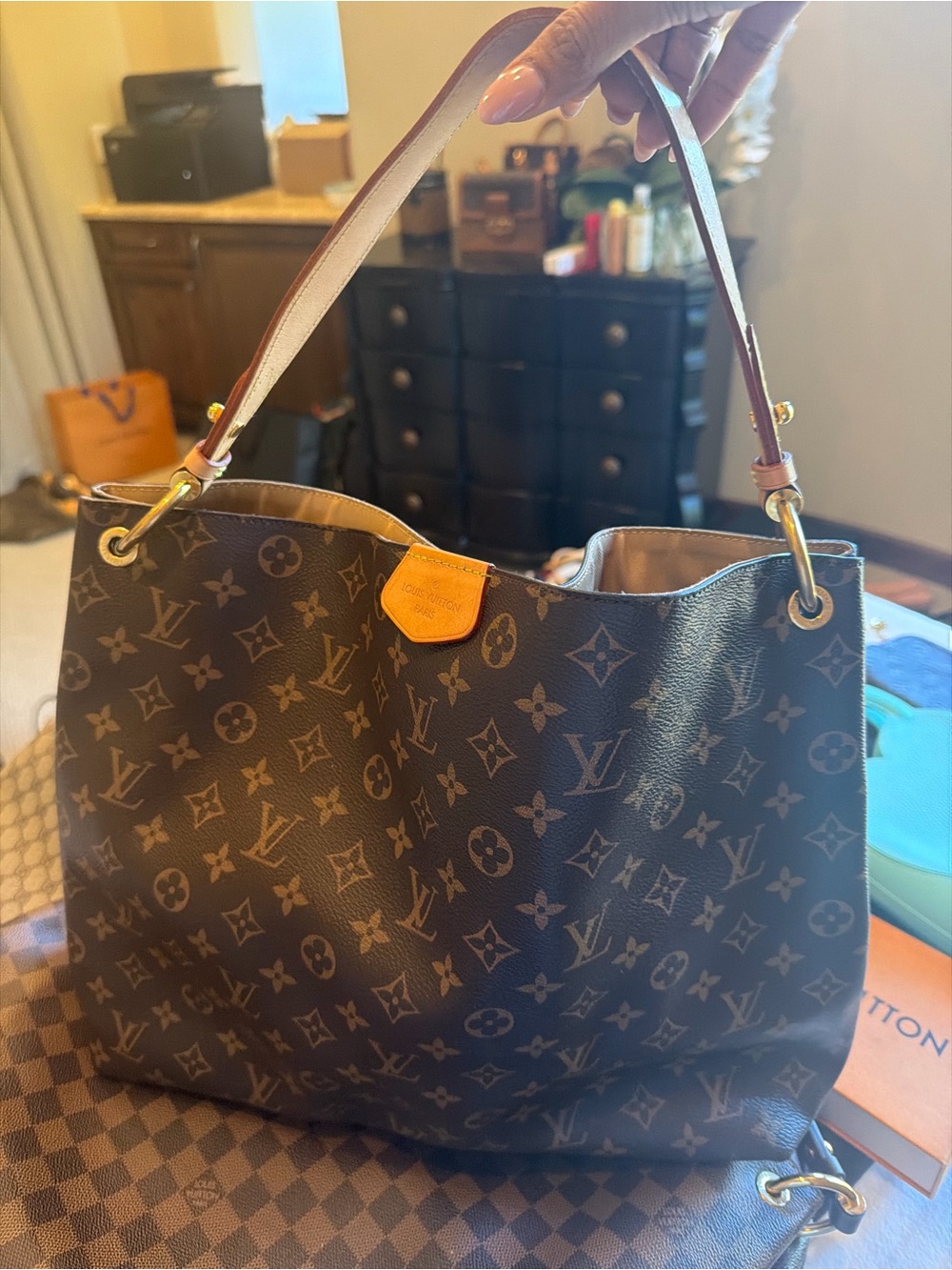 Louis Vuitton Monogram Canvas Shoulder Bag with Tan Trim